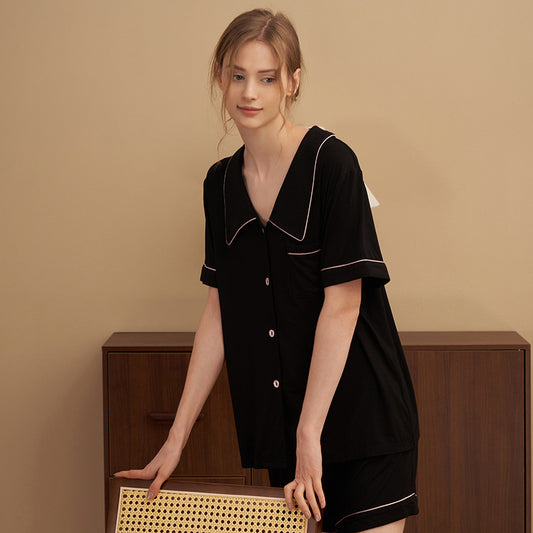 Women's Fashion Peter Pan Collar Modal Short-sleeved Shorts Two-piece Set