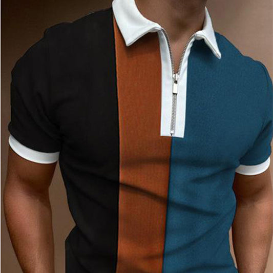 Men's Casual Short Sleeve Zip Print Polo Shirt