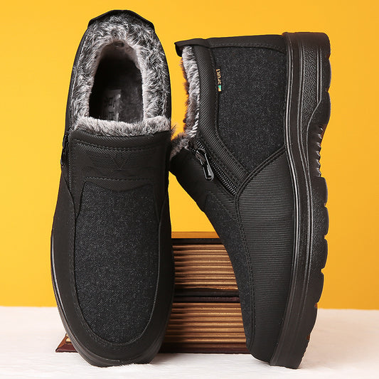 Zapatos de algodón para hombres con forro polar acolchados cálidos que mantienen a personas de mediana edad y ancianos impermeables antideslizantes