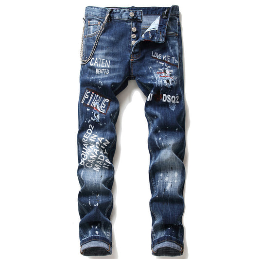 Pantalones vaqueros para hombre famosos D2, pantalones vaqueros ajustados para hombre, pantalones vaqueros con cremallera, pantalones pitillo con agujeros azules