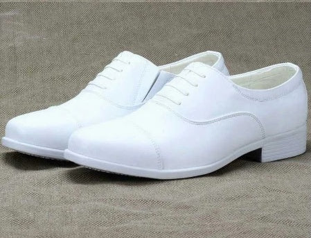 Blanco para hombre formal tacón bajo con cordones azul marino punta estrecha zapato de boda casual vestido punta redonda