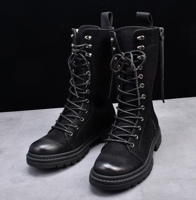 Botas Martin con punta redonda y tubo medio, botas de cuero, botas de vaquero para hombre