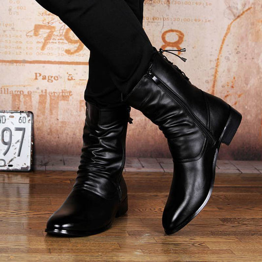 Botas de hombre puntiagudas de cuero de moda británica