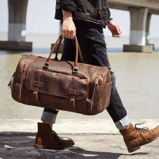 Bolso de mano de piel de vaca de primera capa, de gran capacidad, estilo retro, para hombre